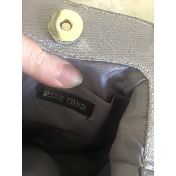 VTG Evening Satin Clutch Purse Bag with Magnetic Closure and Beaded Gray - Picture 3 of 7